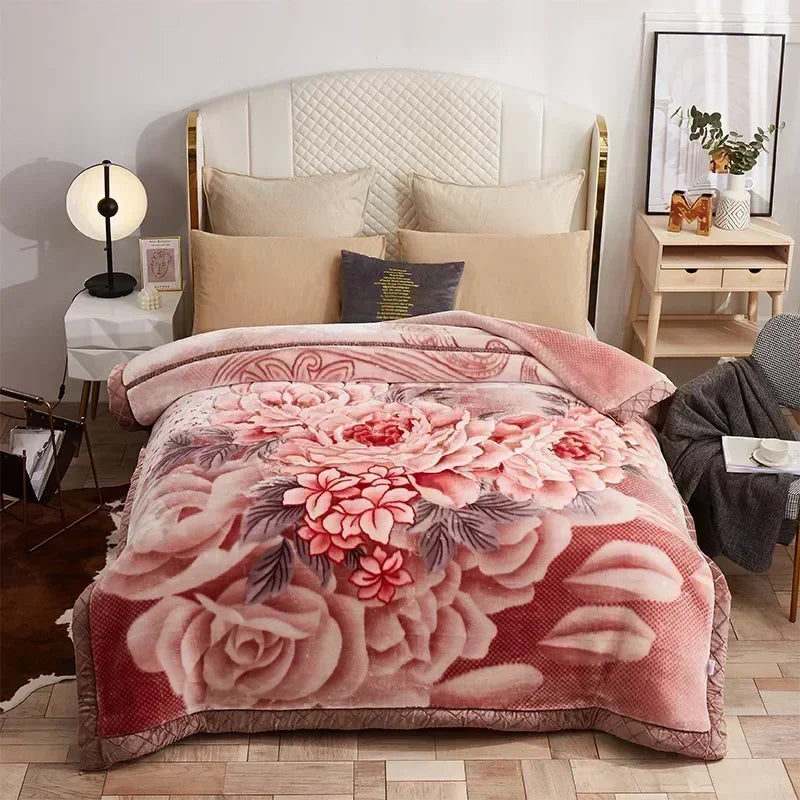 European Style Warm Raschel Blanket for Winter – Luxury Thick Double-Sided Flocked Comforter