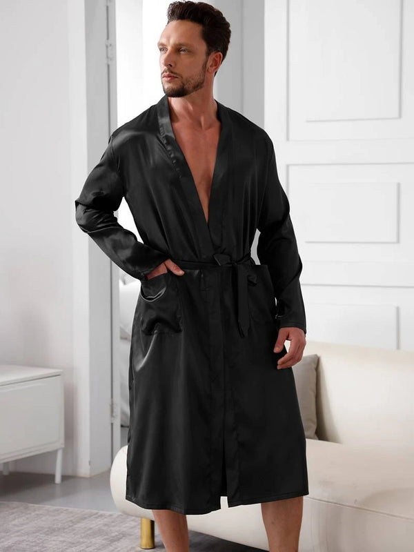 EloraSleep™ Black Satin Sleepwear Set – Luxury Robe & Shorts Loungewear