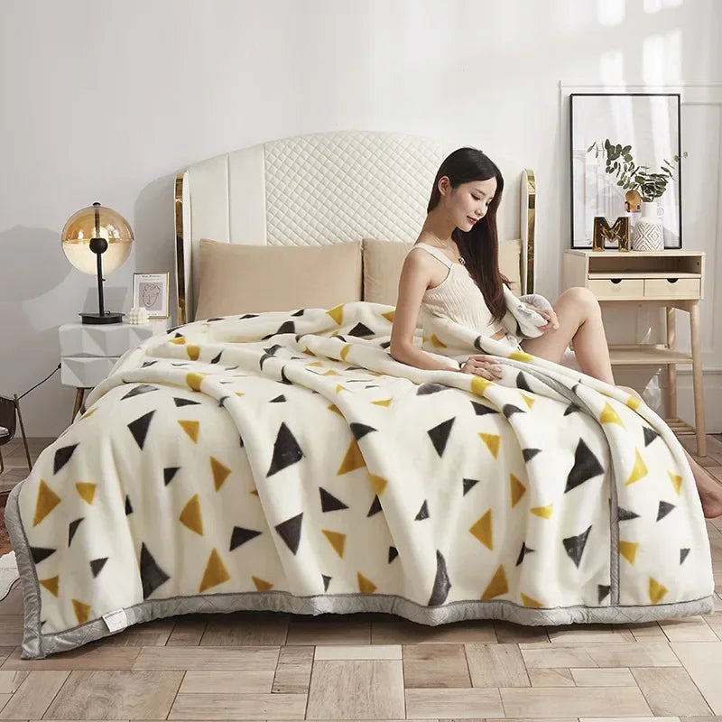 Double Layer Raschel Blanket – Soft Warm Faux Fur Mink Throw, Thick Fluffy Microfiber Plush Weighted Blanket for Beds