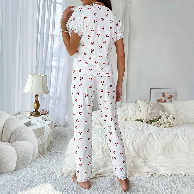 EloraSleep Women’s Seasonal Pajama Set – Lace Button Down & Comfortable Homewear