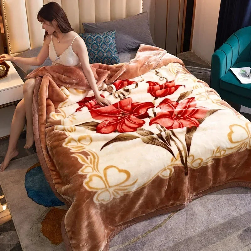 Double Layer Raschel Blanket – Soft Warm Faux Fur Mink Throw, Thick Fluffy Microfiber Plush Weighted Blanket for Beds