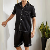 Men’s Satin Pajama Set – Short Sleeve Summer Sleepwear 2-Piece