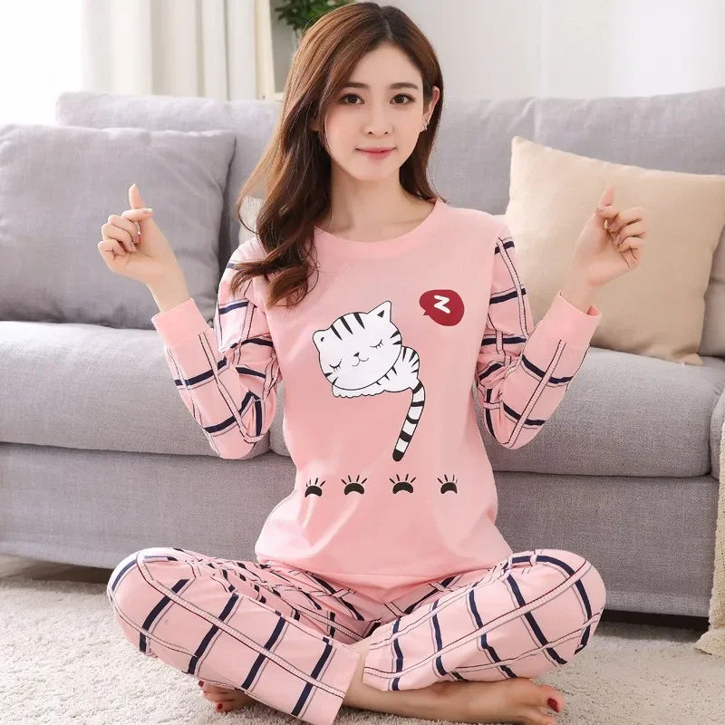 EloraSleep Liva Girl Pajama Set – Cute Cartoon Bear & Teacup Cat Sleepwear