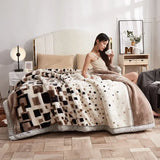 Double Layer Raschel Blanket – Soft Warm Faux Fur Mink Throw, Thick Fluffy Microfiber Plush Weighted Blanket for Beds