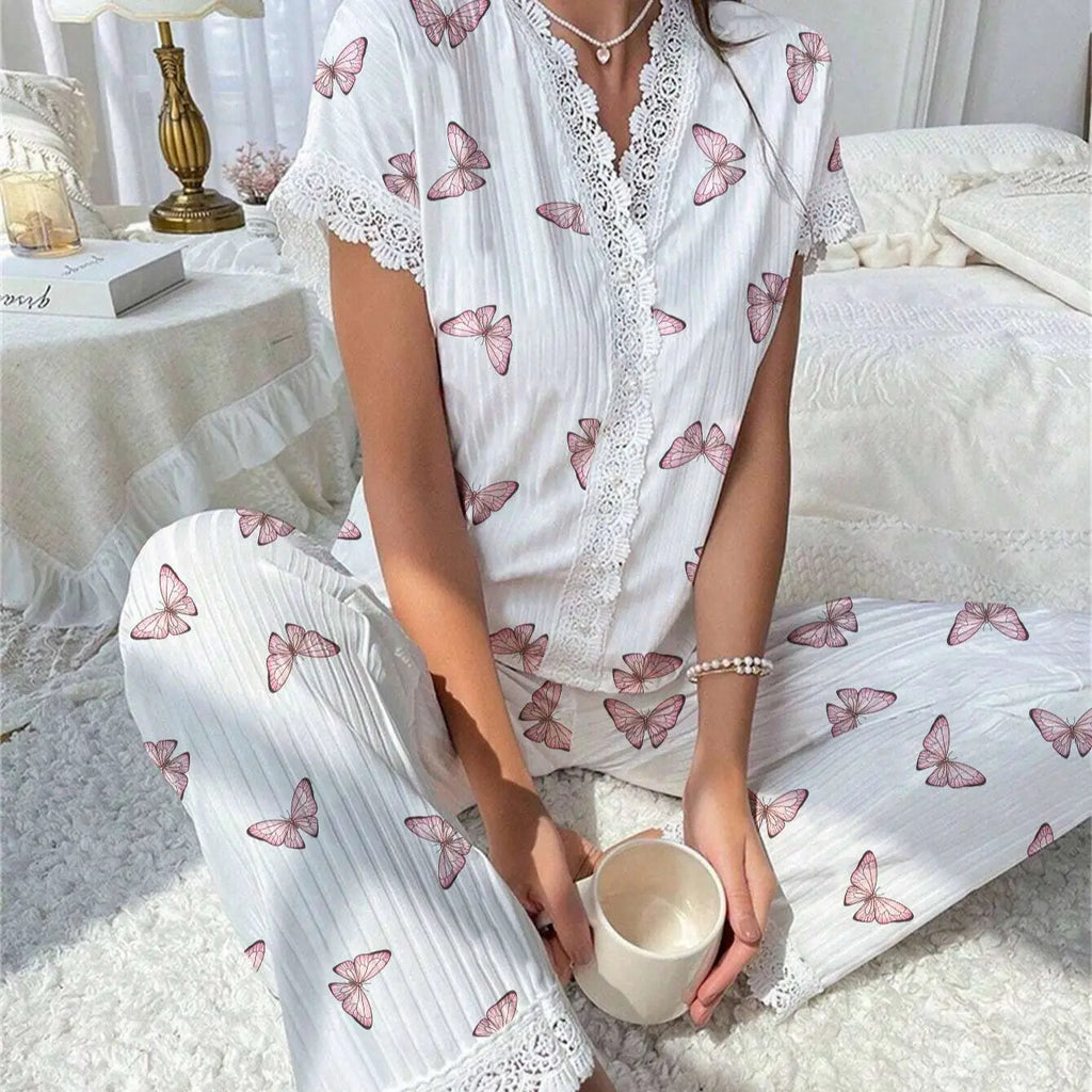 EloraSleep Women’s Seasonal Pajama Set – Lace Button Down & Comfortable Homewear