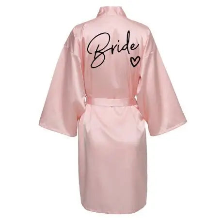 Team Bride Satin Robe – Wedding Party Kimono Pajamas with Black Letter Print (SP003)