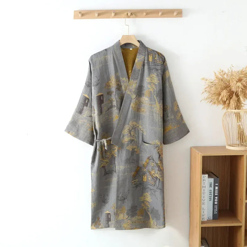 Elora Sleep™ Men’s Premium Cotton Kimono Robe – Lightweight Breathable Loungewear