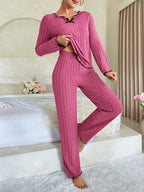 Women’s Autumn Winter Ribbed Pajamas Set – Cozy 2-Piece Loungewear