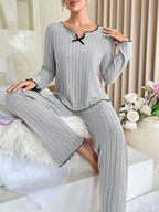 Women’s Autumn Winter Ribbed Pajamas Set – Cozy 2-Piece Loungewear