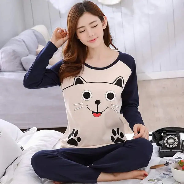 EloraSleep Liva Girl Pajama Set – Cute Cartoon Bear & Teacup Cat Sleepwear