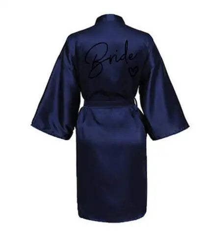 Team Bride Satin Robe – Wedding Party Kimono Pajamas with Black Letter Print (SP003)
