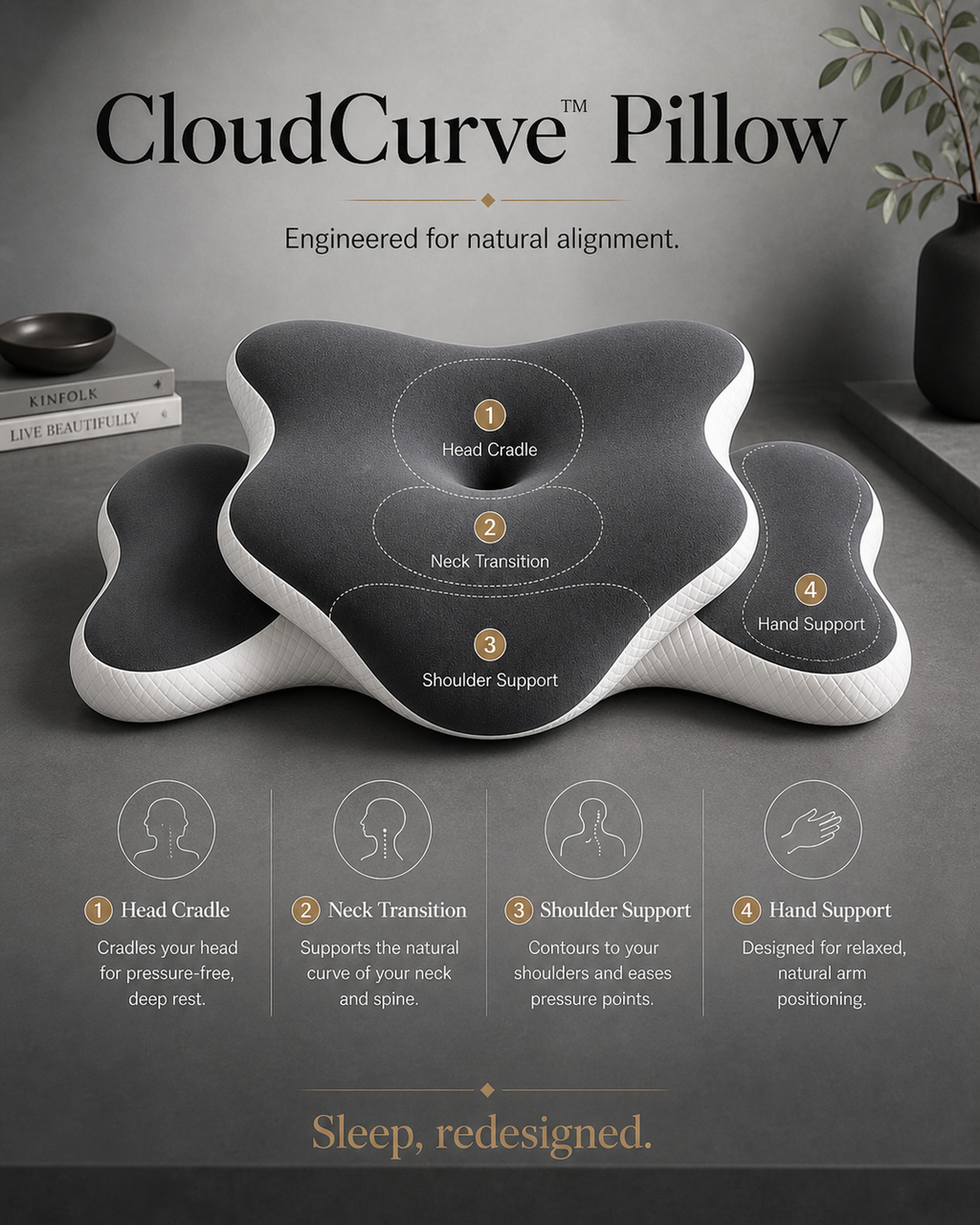 EloraSleep™ CloudCurve Memory Foam Pillow