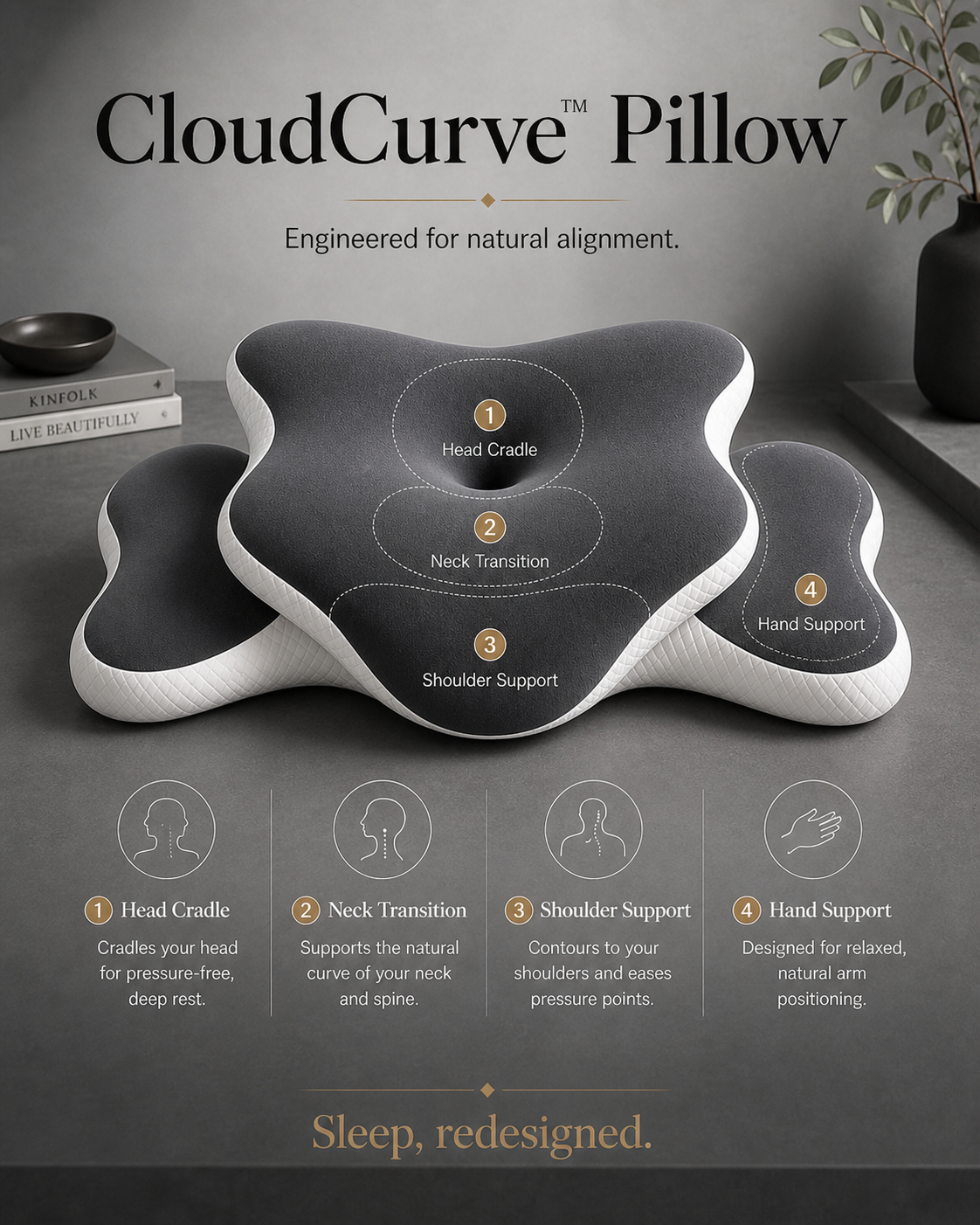 EloraSleep™ CloudCurve Memory Foam Pillow